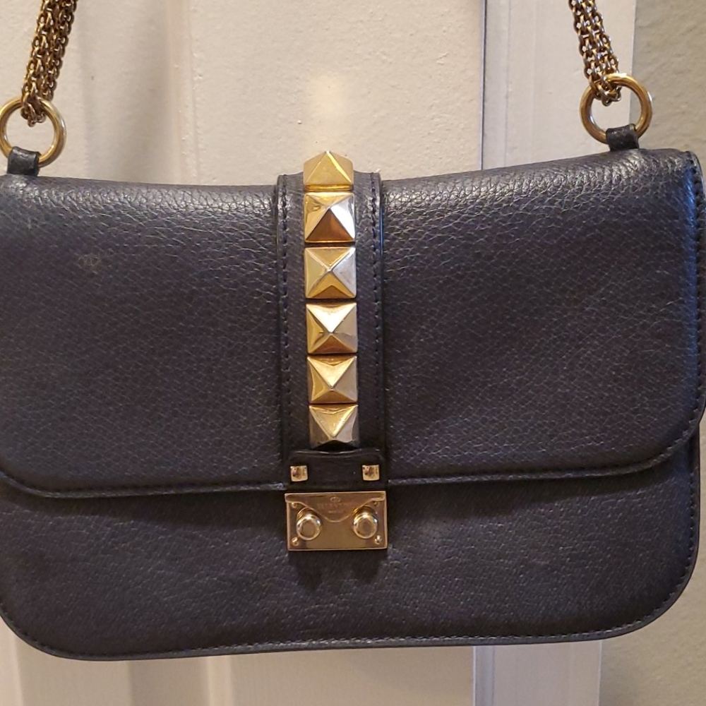 Valentino Glamrock pebbled leather Navy bag - Picture 2 of 8